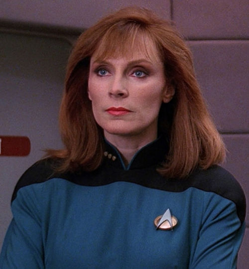 Dr. Beverly Crusher looking suitably stern
