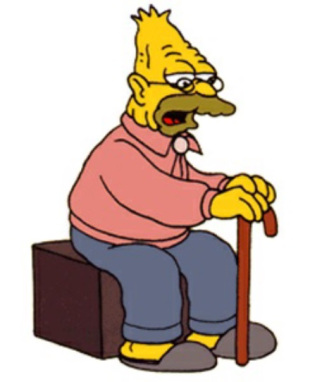 Abe Simpson, copping a squat on a bench and holding his cane