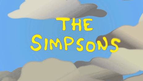The Simpsons title against clouds in a blue sky