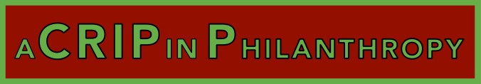 A Crip in Philanthropy banner in red and green